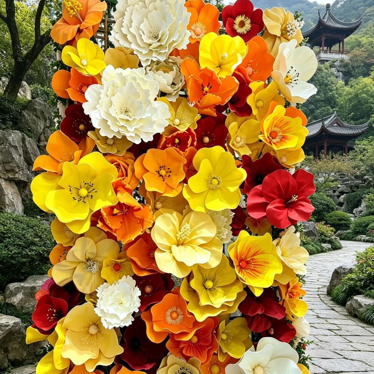 Large-scale handmade paper flower installation, a popular backdrop for spring decorations in shopping malls, shop entrances, windows, and social media check-ins. - Image 2