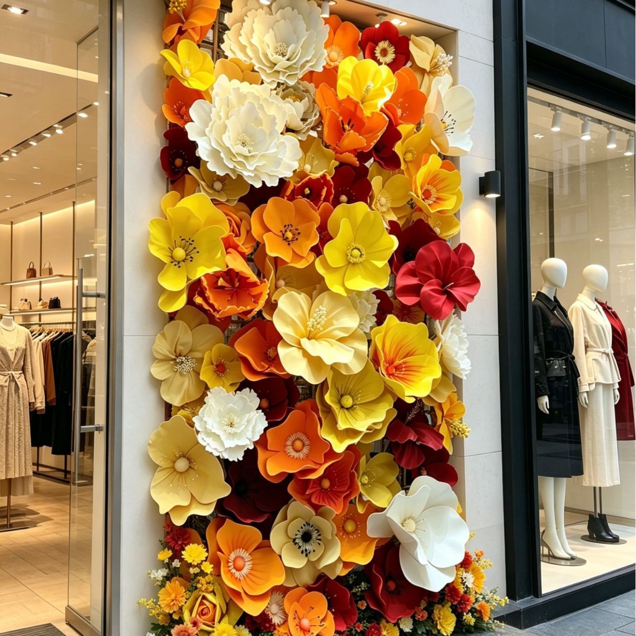 Large-scale handmade paper flower installation, a popular backdrop for spring decorations in shopping malls, shop entrances, windows, and social media check-ins.