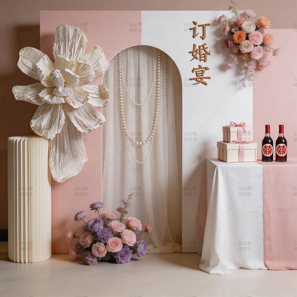 Champagne Giant Paper Art Large Beauty Plastic Flower Wedding Wedding Pleated Background Decoration Props Paper Flower Handmade Beauty Chen Window - Image 4