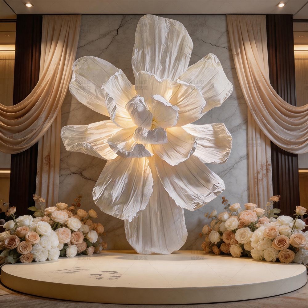 Champagne Giant Paper Art Large Beauty Plastic Flower Wedding Wedding Pleated Background Decoration Props Paper Flower Handmade Beauty Chen Window
