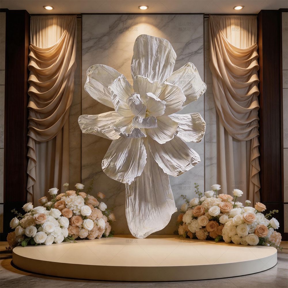 Champagne Giant Paper Art Large Beauty Plastic Flower Wedding Wedding Pleated Background Decoration Props Paper Flower Handmade Beauty Chen Window - Image 5