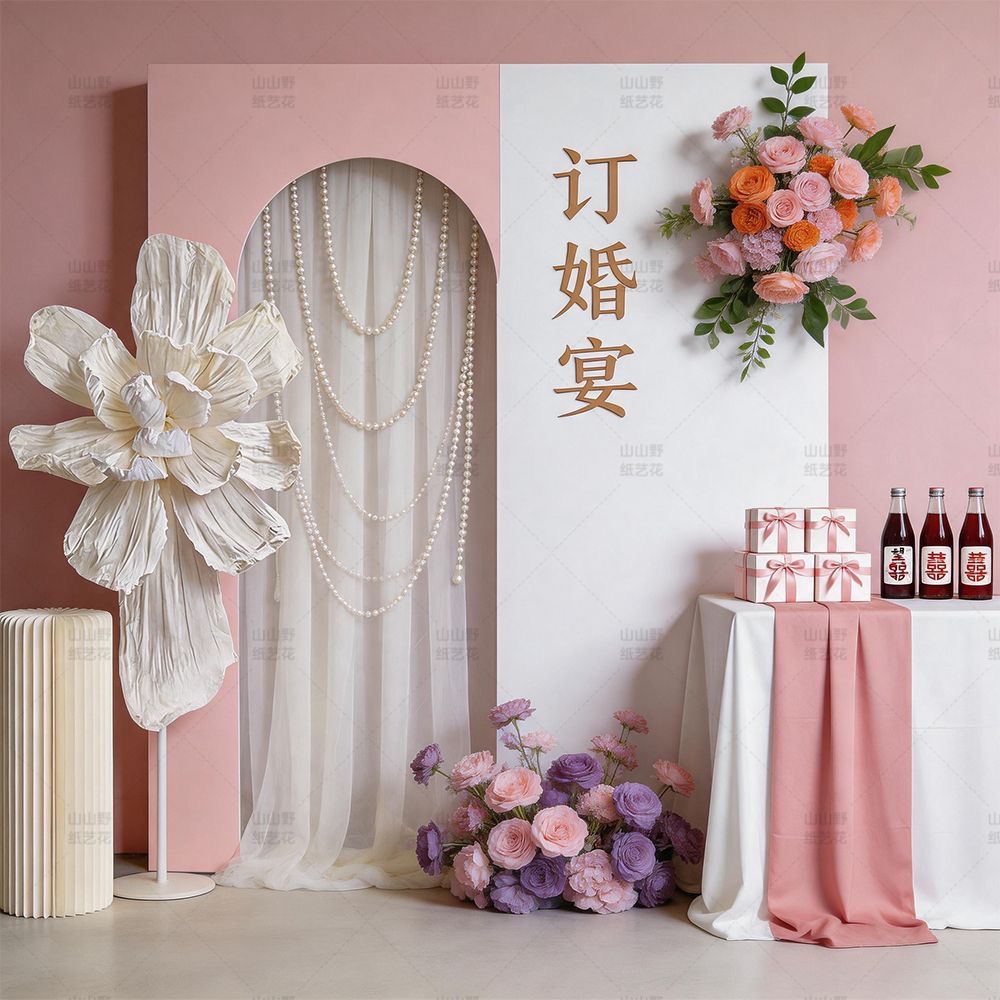 Champagne Giant Paper Art Large Beauty Plastic Flower Wedding Wedding Pleated Background Decoration Props Paper Flower Handmade Beauty Chen Window - Image 3